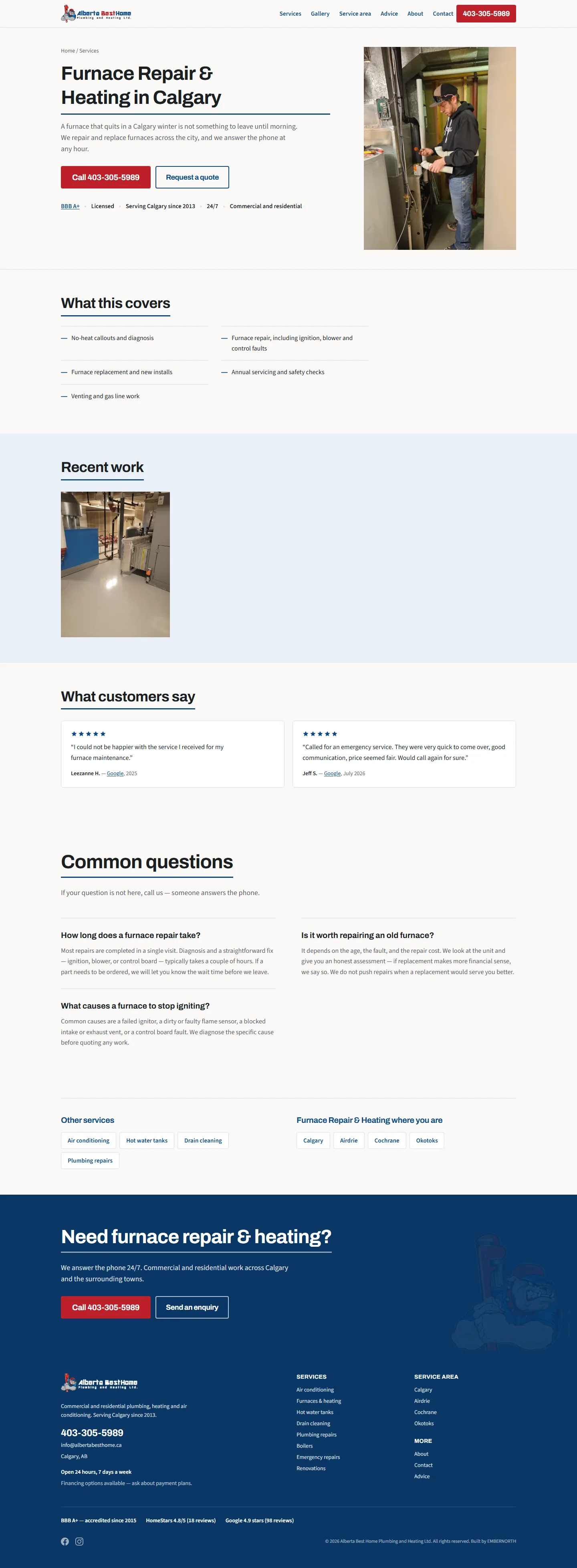 Service page: Furnace & Heating, Alberta Best Home Plumbing & Heating